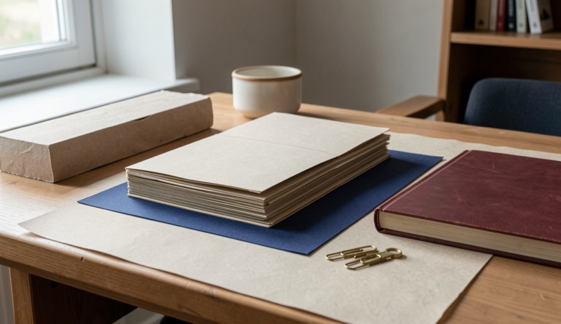 A research still life representing the documents route