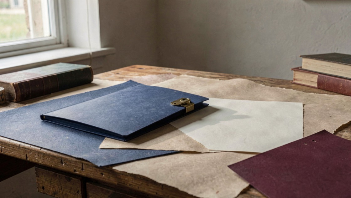 A quiet editorial desk with paper notes and a pencil