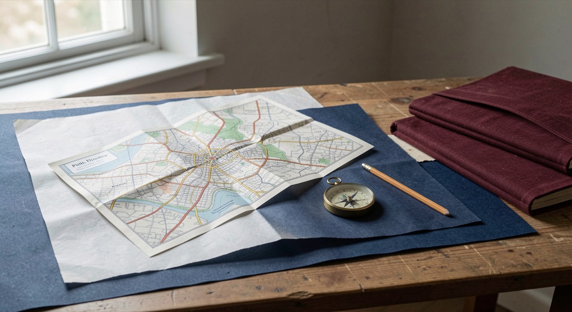 A quiet research table with notes related to Plan a source-aware history visit
